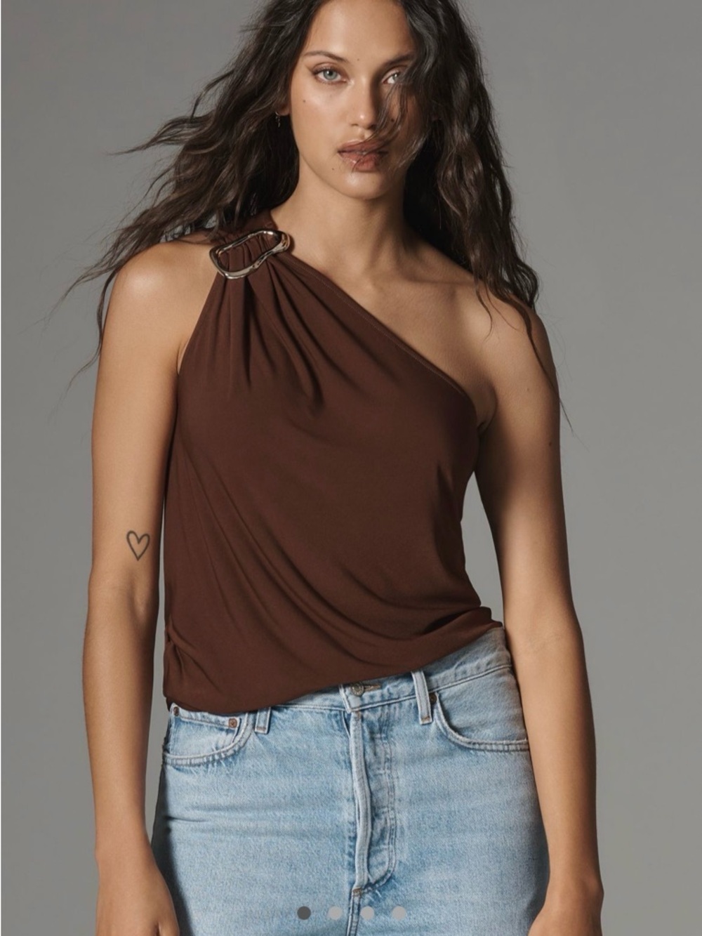 Anthropologie Dolan One-Shoulder Brown Top with Buckle Detail Minimalist Chic